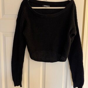 Missguided Black Cropped Waffle Knit Crew Sweater